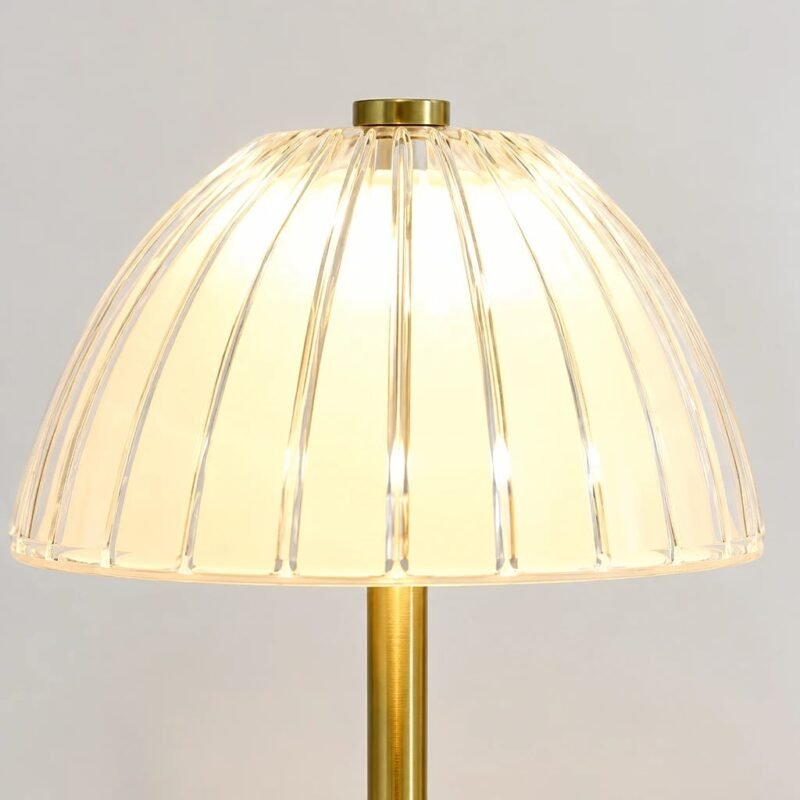 Table Lamp, Gold Ribbed Glass