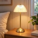 Table Lamp, Gold Ribbed Glass