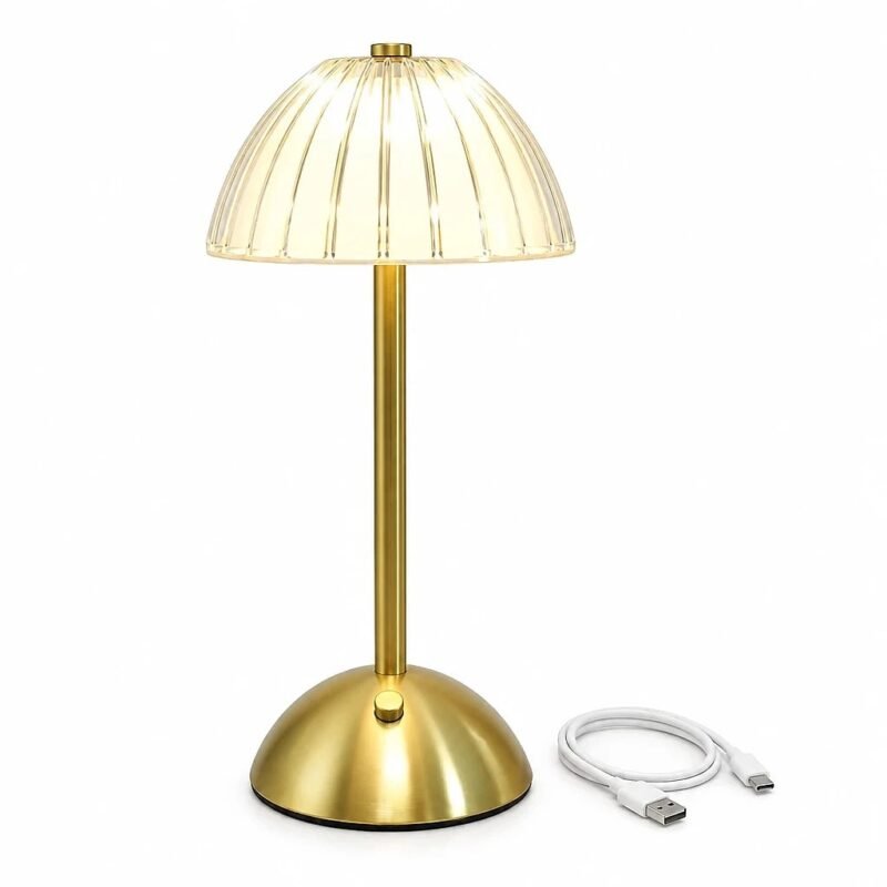 Table Lamp, Gold Ribbed Glass